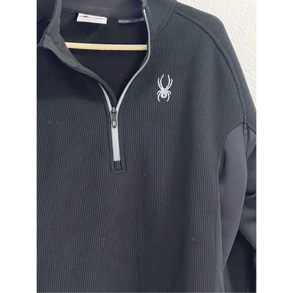 Spyder 1/4 Zip Heavy Knit Black Jacket Mens XXL Fleece Lined Warm - Picture 2 of 4